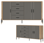 Komoda Szafka trzydrzwiowa z 4 szufladami Dąb Szary Czarny DANTE DT10