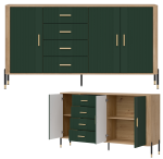 Komoda Szafka trzydrzwiowa z 4 szufladami Dąb Zielony Złoty DANTE DT10