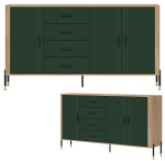 Komoda Szafka trzydrzwiowa z 4 szufladami Dąb Zielony Czarny DANTE DT10