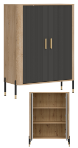 Szafka dwudrzwiowa Komoda Regał zamykany Dąb Antracyt Złoty DANTE DT11