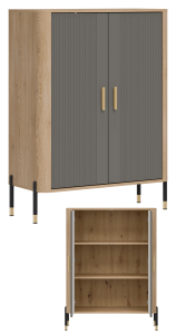 Szafka dwudrzwiowa Komoda Regał zamykany Dąb Szary Złoty DANTE DT11