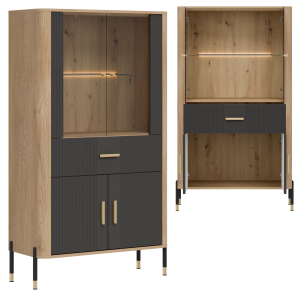 Witryna niska z szufladą Szafka przeszklona Dąb Antracyt Złoty DANTE DT12