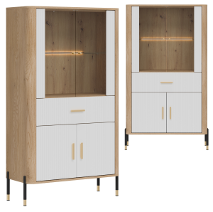 Witryna niska z szufladą Szafka przeszklona Dąb Biały Złoty DANTE DT12