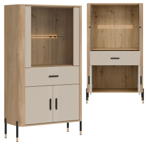 Witryna niska z szufladą Szafka przeszklona Dąb Kaszmir Czarny DANTE DT12