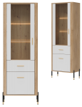Witryna L/P z szufladą Szafka przeszklona Dąb Biały Złoty DANTE DT13