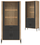 Witryna wysoka z szufladą Szafka przeszklona Dąb Antracyt Czarny DANTE DT14