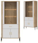 Witryna wysoka z szufladą Szafka przeszklona Dąb Biały Złoty DANTE DT14