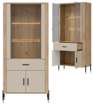 Witryna wysoka z szufladą Szafka przeszklona Dąb Kaszmir Czarny DANTE DT14