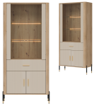 Witryna wysoka z szufladą Szafka przeszklona Dąb Kaszmir Złoty DANTE DT14