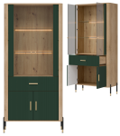 Witryna wysoka z szufladą Szafka przeszklona Dąb Zielony Złoty DANTE DT14