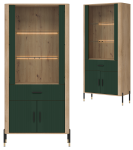 Witryna wysoka z szufladą Szafka przeszklona Dąb Zielony Czarny DANTE DT14