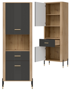 Regał L/P z szufladą Szafka dwudrzwiowa Dąb Antracyt Złoty DANTE DT15