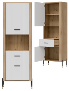 Regał L/P z szufladą Szafka dwudrzwiowa Dąb Biały Czarny DANTE DT15