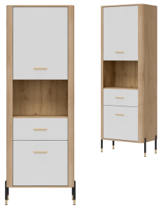 Regał L/P z szufladą Szafka dwudrzwiowa Dąb Biały Złoty DANTE DT15