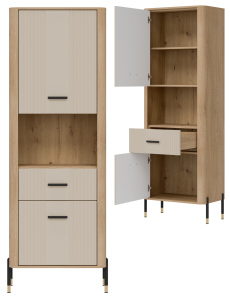 Regał L/P z szufladą Szafka dwudrzwiowa Dąb Kaszmir Czarny DANTE DT15