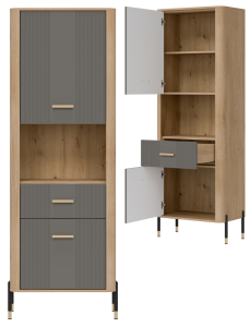 Regał L/P z szufladą Szafka dwudrzwiowa Dąb Szary Złoty DANTE DT15