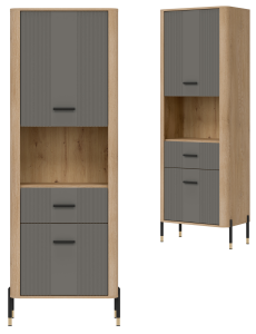 Regał L/P z szufladą Szafka dwudrzwiowa Dąb Szary Czarny DANTE DT15