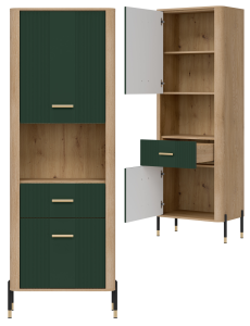 Regał L/P z szufladą Szafka dwudrzwiowa Dąb Zielony Złoty DANTE DT15