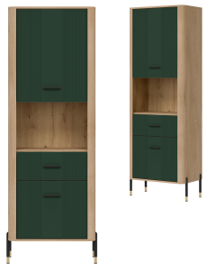 Regał L/P z szufladą Szafka dwudrzwiowa Dąb Zielony Czarny DANTE DT15