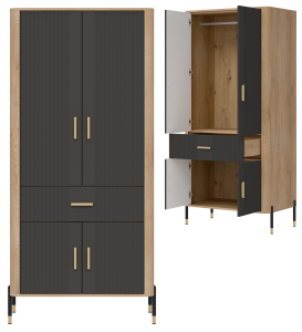 Szafa wąska z szufladą na ubrania do pokoju Dąb Antracyt Złoty DANTE DT16