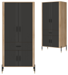 Szafa wąska z szufladą na ubrania do pokoju Dąb Antracyt Czarny DANTE DT16