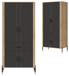 Szafa wąska z szufladą na ubrania do pokoju Dąb Antracyt Czarny DANTE DT16