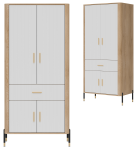 Szafa wąska z szufladą na ubrania do pokoju Dąb Biały Złoty DANTE DT16