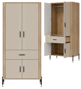 Szafa wąska z szufladą na ubrania do pokoju Dąb Kaszmir Czarny DANTE DT16