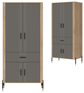 Szafa wąska z szufladą na ubrania do pokoju Dąb Szary Czarny DANTE DT16