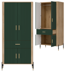 Szafa wąska z szufladą na ubrania do pokoju Dąb Zielony Złoty DANTE DT16