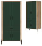 Szafa wąska z szufladą na ubrania do pokoju Dąb Zielony Czarny DANTE DT16