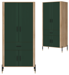 Szafa wąska z szufladą na ubrania do pokoju Dąb Zielony Czarny DANTE DT16