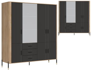 Szafa z lustrem i szufladami pokojowa 185 cm Dąb Antracyt Czarny DANTE DT17