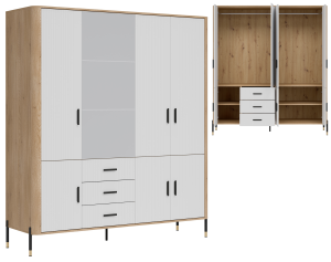 Szafa z lustrem i szufladami pokojowa 185 cm Dąb Biały Czarny DANTE DT17