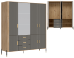 Szafa z lustrem i szufladami pokojowa 185 cm Dąb Szary Złoty DANTE DT17