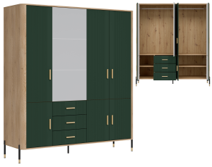Szafa z lustrem i szufladami pokojowa 185 cm Dąb Zielony Złoty DANTE DT17
