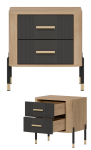 Szafka nocna z szufladami Stolik do sypialni Dąb Antracyt Złoty DANTE DT21