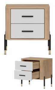 Szafka nocna z szufladami Stolik do sypialni Dąb Biały Czarny DANTE DT21