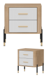 Szafka nocna z szufladami Stolik do sypialni Dąb Biały Złoty DANTE DT21