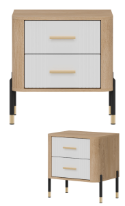 Szafka nocna z szufladami Stolik do sypialni Dąb Biały Złoty DANTE DT21