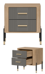 Szafka nocna z szufladami Stolik do sypialni Dąb Szary Złoty DANTE DT21