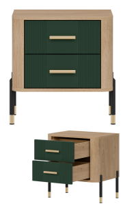 Szafka nocna z szufladami Stolik do sypialni Dąb Zielony Złoty DANTE DT21
