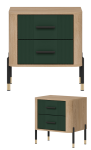 Szafka nocna z szufladami Stolik do sypialni Dąb Zielony Czarny DANTE DT21