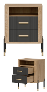Szafka nocna z półką i szufladami Nakastlik Dąb Antracyt Złoty DANTE DT22