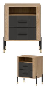 Szafka nocna z półką i szufladami Nakastlik Dąb Antracyt Czarny DANTE DT22