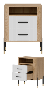 Szafka nocna z półką i szufladami Nakastlik Dąb Biały Czarny DANTE DT22