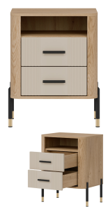 Szafka nocna z półką i szufladami Nakastlik Dąb Kaszmir Czarny DANTE DT22