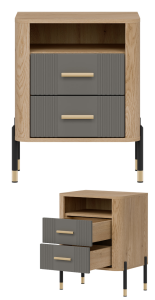 Szafka nocna z półką i szufladami Nakastlik Dąb Szary Złoty DANTE DT22
