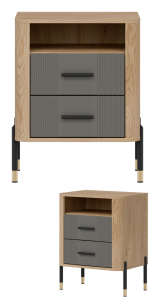Szafka nocna z półką i szufladami Nakastlik Dąb Szary Czarny DANTE DT22