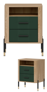 Szafka nocna z półką i szufladami Nakastlik Dąb Zielony Czarny DANTE DT22